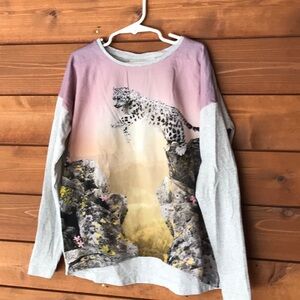 Molo Kids Long Sleeve Tee with Leopard Print - Gray and Purple